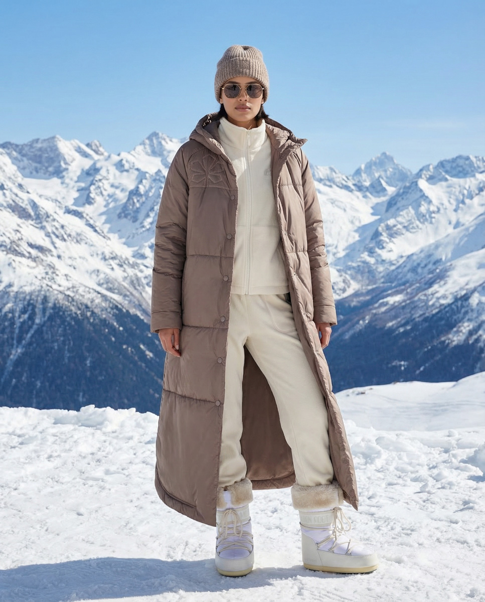 Oversized coat with a hood in mocha color